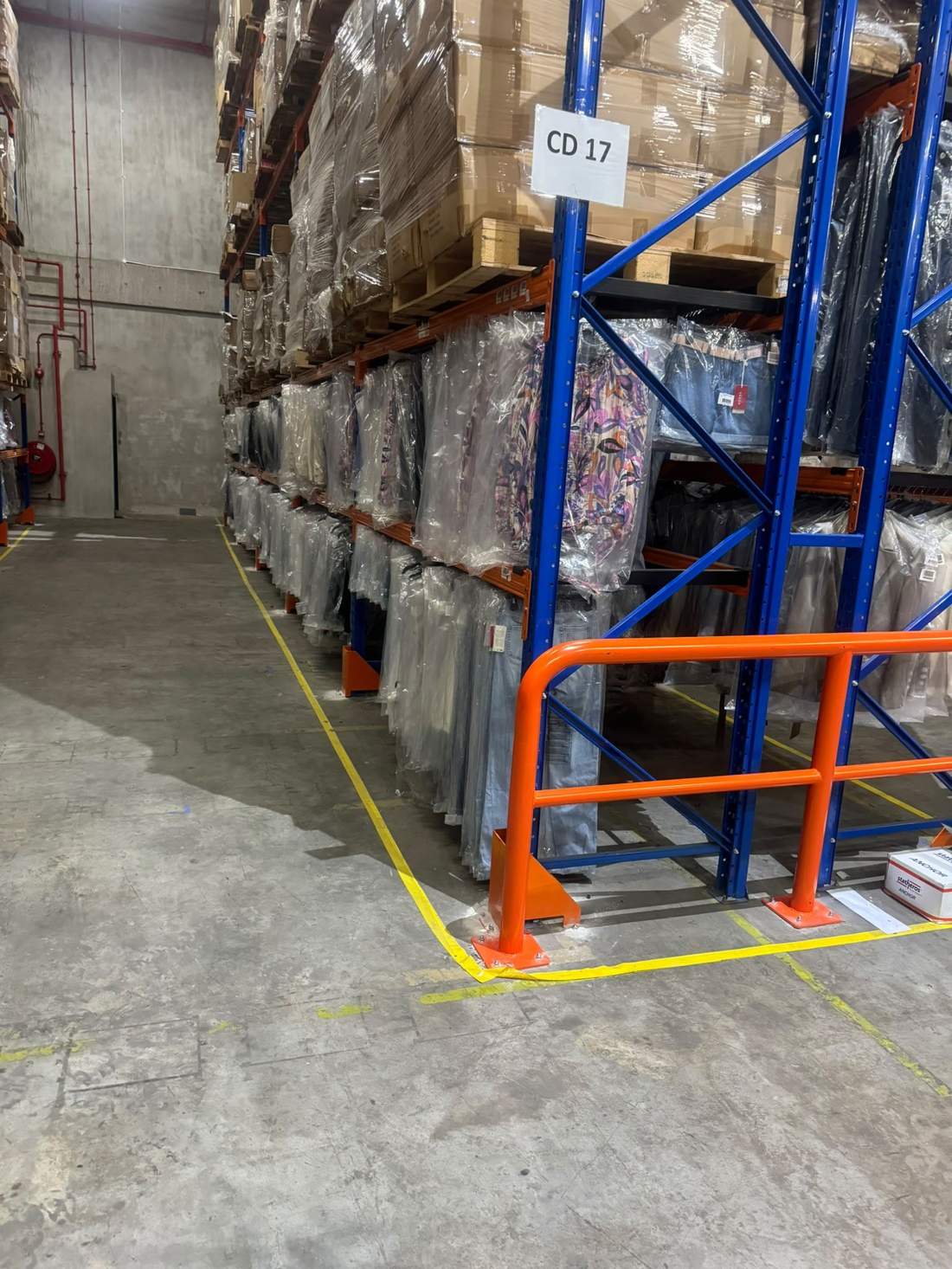 Loaded selective pallet racking aisle
